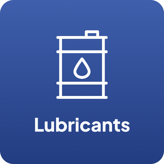Lubricants category icon: an oil drum with a droplet on a blue background